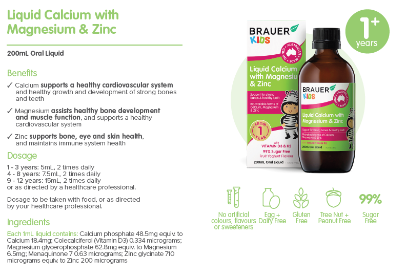 Brauer Kids Liquid Calcium with Magnesium & Zinc 200ml