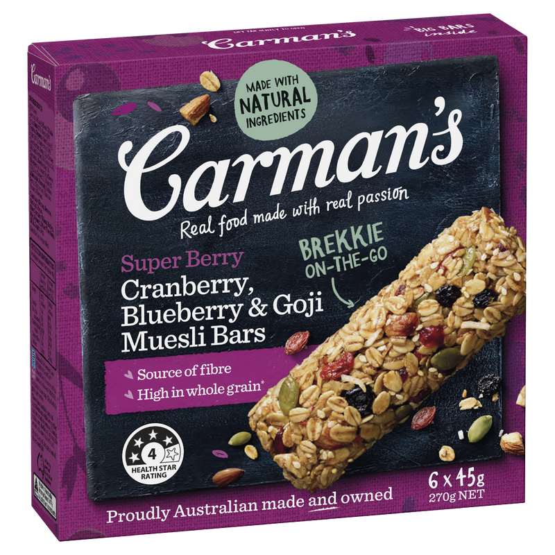 Carman's Super Berry Cranberry, Blueberry, & Goji Muesli Bar (6x45g) 270g