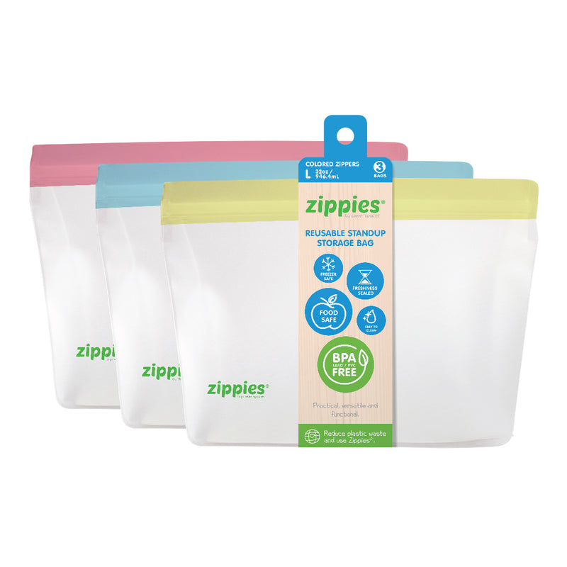 Zippies Colored Reusable Stand Up Pouch Colored 3's