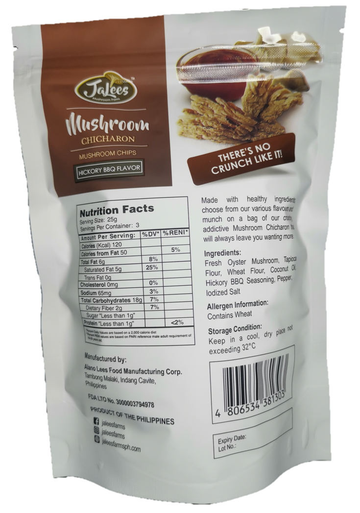 JALees Farms Mushroom Chicharon Hickory Barbeque 75g