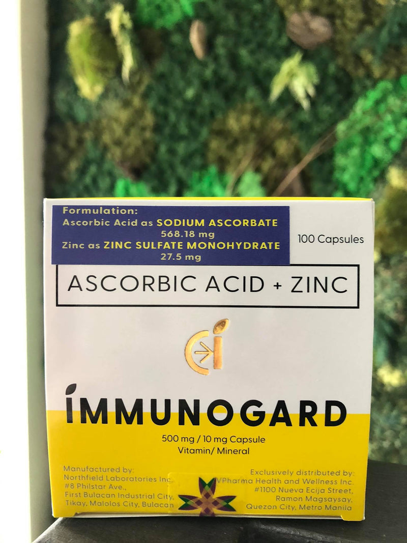 Immunogard Ascorbic Acid (As SODIUM ASCORBATE 568.18mg)  + Zinc 10 mg Box of 100's