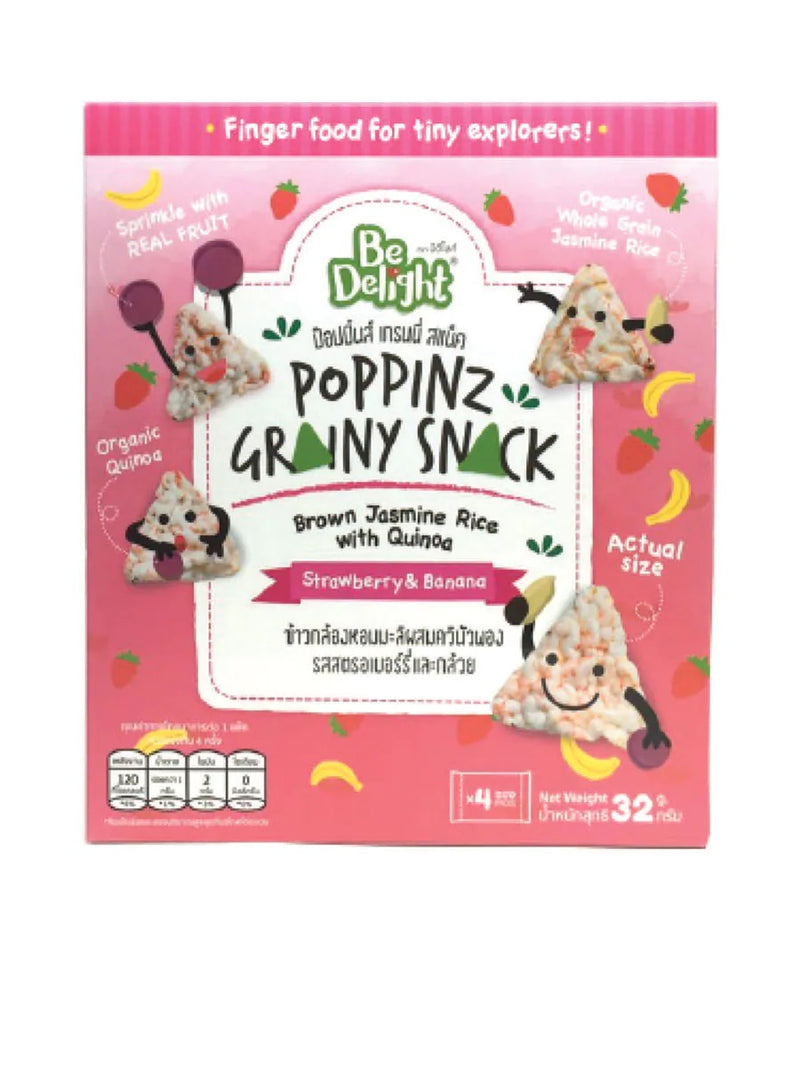 Be Delight Poppinz Grainy Snack Brown Jasmine Rice with Quinoa Strawberry & Banana 4's 32g