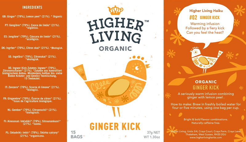 Higher Living Organic Ginger Kick 15's 37g