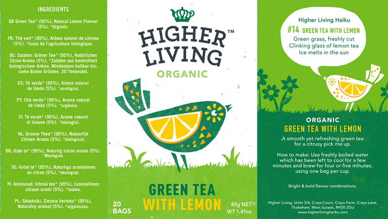 Higher Living Organic Green Tea Lemon 20's 40g