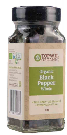 Topwil Organic Black Pepper Whole 60g